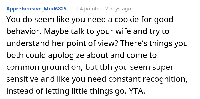 Reddit comment discussing relationship advice and suggesting empathy and communication. Reddit comment discussing relationship advice and suggesting empathy and communication.