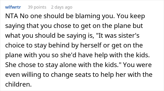 Comment discussing woman's decision to board flight despite brother-in-law's behavior. Comment discussing woman's decision to board flight despite brother-in-law's behavior.