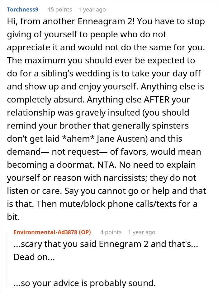 Reddit comments discussing family audacity in shifting wedding chores onto a woman. Reddit comments discussing family audacity in shifting wedding chores onto a woman.