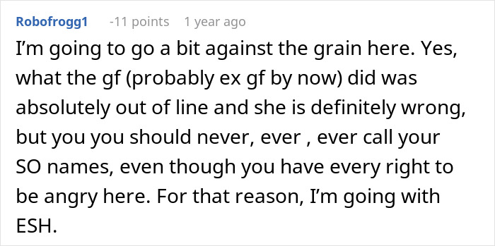Comment discussing calling girlfriend mean names and lying test, reflecting on relationship boundaries. Comment discussing calling girlfriend mean names and lying test, reflecting on relationship boundaries.