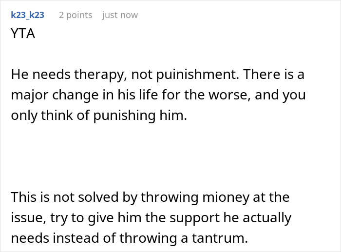 Screenshot of a comment discussing a son with a wheat allergy needing support, not punishment. Screenshot of a comment discussing a son with a wheat allergy needing support, not punishment.