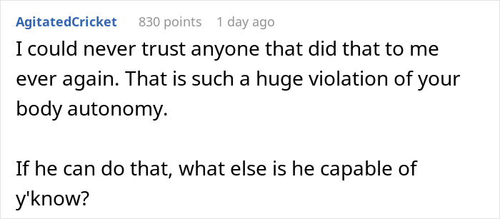 A comment discussing violation of autonomy related to boyfriend hiding birth control pills. A comment discussing violation of autonomy related to boyfriend hiding birth control pills.