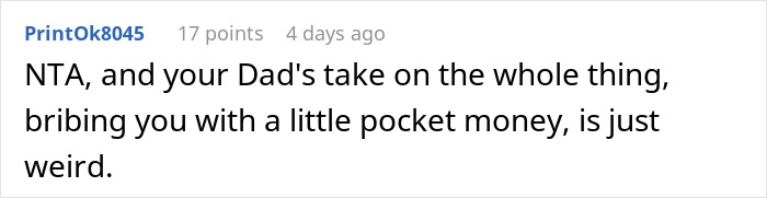Comment discussing a father's unusual attempt to bribe bride to change wedding date. Comment discussing a father's unusual attempt to bribe bride to change wedding date.