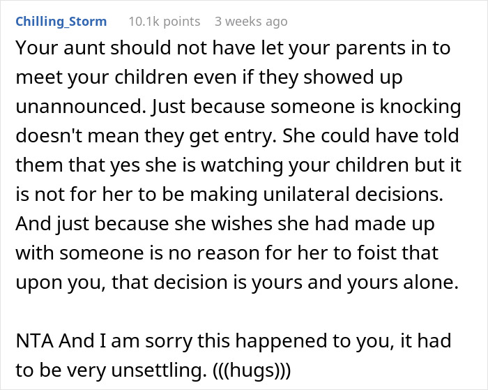 Text screenshot discussing aunt's decision on nephews seeing grandparents, highlighting family drama issues. Text screenshot discussing aunt's decision on nephews seeing grandparents, highlighting family drama issues.