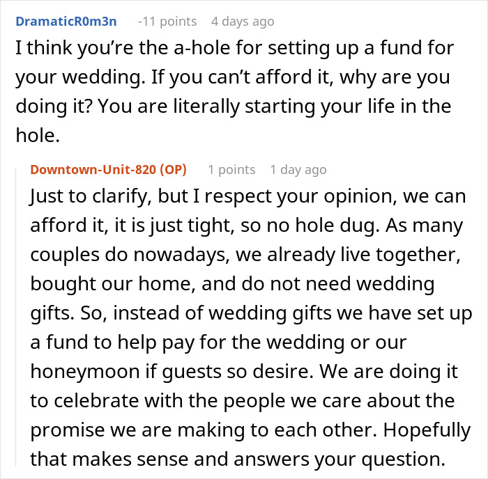 Reddit conversation about wedding fund and opinions on setting it up; discussion involves wedding gift alternatives. Reddit conversation about wedding fund and opinions on setting it up; discussion involves wedding gift alternatives.