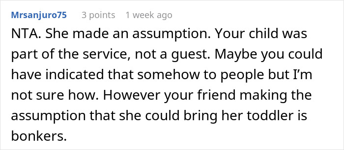 Comment discussing toddler at a child-free wedding. Comment discussing toddler at a child-free wedding.