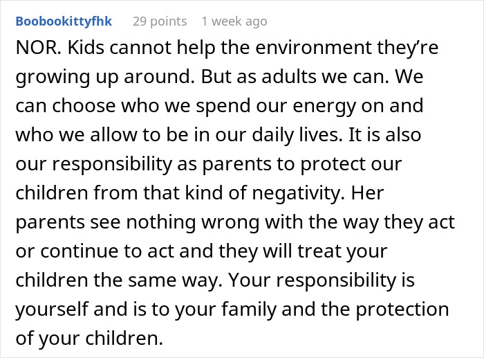 Reddit comment about an overbearing MIL and parenting responsibilities, emphasizing protecting kids from negativity. Reddit comment about an overbearing MIL and parenting responsibilities, emphasizing protecting kids from negativity.