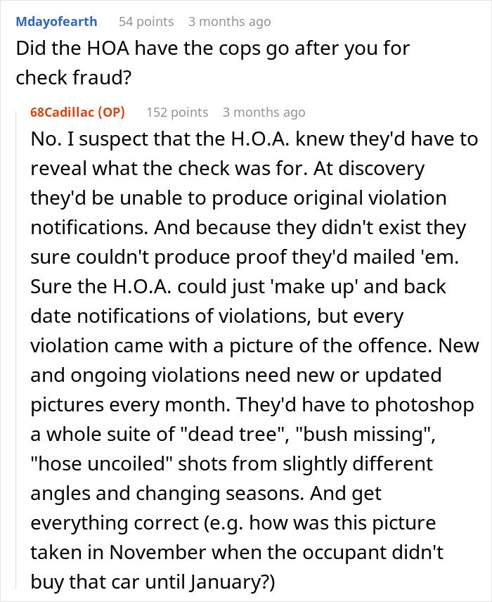 Reddit comment discussing HOA's alleged fake violation scheme and lack of evidence. Reddit comment discussing HOA's alleged fake violation scheme and lack of evidence.