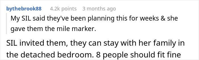 Reddit comment about in-laws visiting unannounced for a vacation, invited by SIL. Reddit comment about in-laws visiting unannounced for a vacation, invited by SIL.