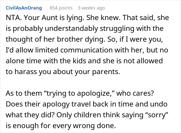 Reddit comment discussing family drama about nephews' visits to grandparents. Reddit comment discussing family drama about nephews' visits to grandparents.