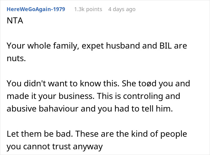 Reddit comment discussing family trust issues and relationship dynamics. Reddit comment discussing family trust issues and relationship dynamics.
