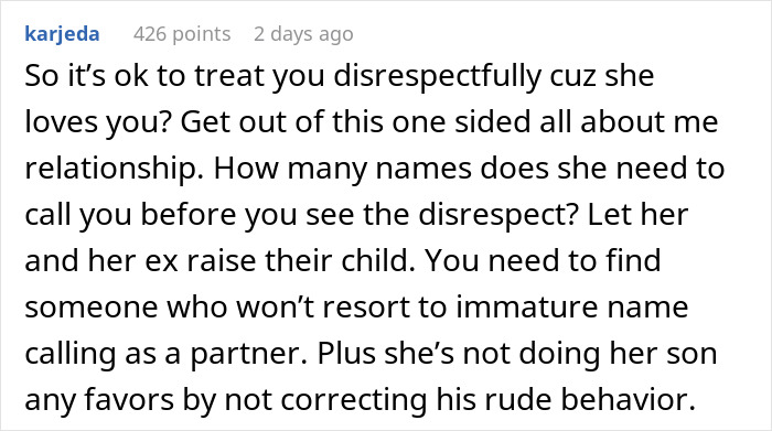 Comment discussing relationship issues and disrespect involving an ex, highlighting a need for change. Comment discussing relationship issues and disrespect involving an ex, highlighting a need for change.