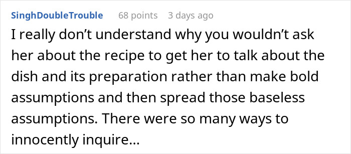 Reddit comment questioning assumptions about Thanksgiving dish freshness. Reddit comment questioning assumptions about Thanksgiving dish freshness.