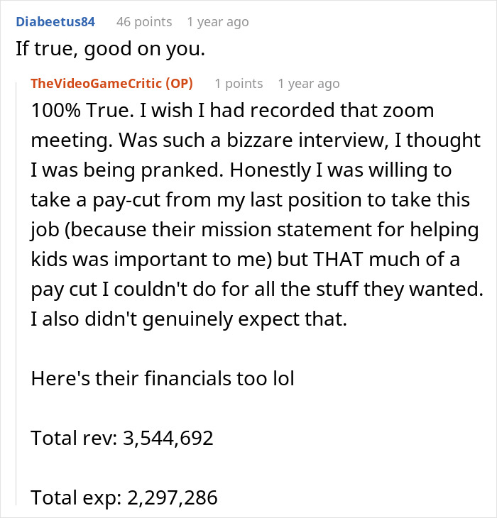 Candidate discusses unexpected job interview outcomes regarding expectations and salary in a Reddit thread. Candidate discusses unexpected job interview outcomes regarding expectations and salary in a Reddit thread.
