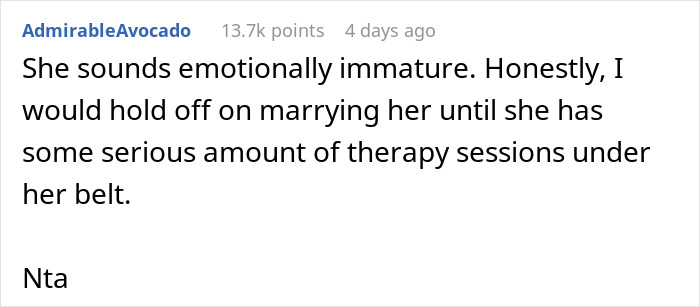 Reddit comment discussing a situation about a fiancé demanding to sell a car. Reddit comment discussing a situation about a fiancé demanding to sell a car.