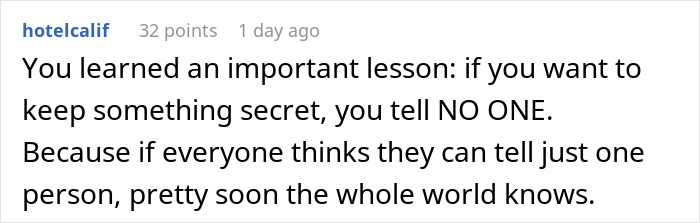 Text comment about keeping secrets by user hotelcalif, related to HR director mental breakdown. Text comment about keeping secrets by user hotelcalif, related to HR director mental breakdown.