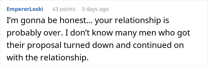 A comment discussing the outcome of a public proposal being privately declined. A comment discussing the outcome of a public proposal being privately declined.