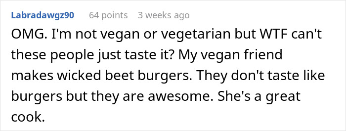 Comment on vegan beet burgers and their surprising taste. Comment on vegan beet burgers and their surprising taste.