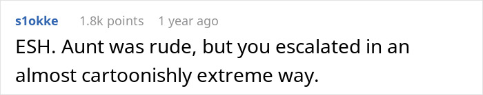 Reddit comment about conflict between aunt-in-law and new mom over focusing on baby, noting escalation. Reddit comment about conflict between aunt-in-law and new mom over focusing on baby, noting escalation.