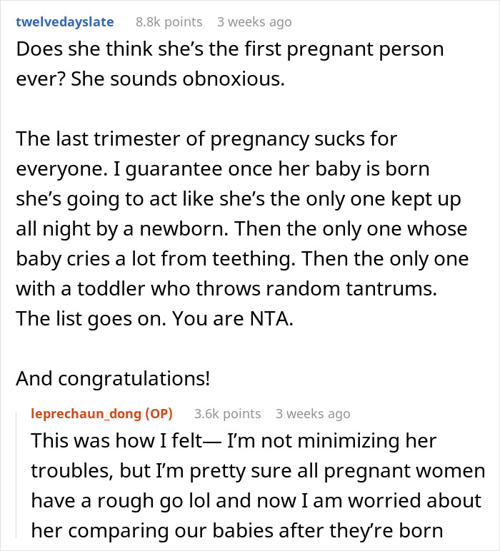 Reddit conversation about experiences with a pregnant friend complain post. Reddit conversation about experiences with a pregnant friend complain post.