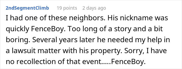 Reddit comment discussing a neighbor and petty revenge involving tree cutting. Reddit comment discussing a neighbor and petty revenge involving tree cutting.