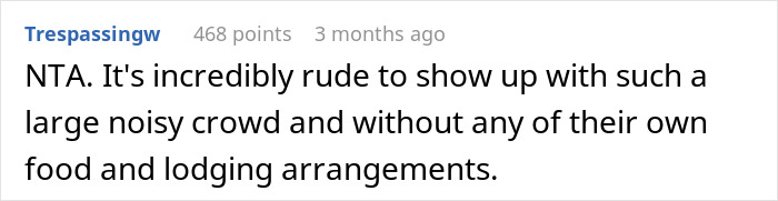 Comment criticizing in-laws for unannounced vacation visit, calling it rude to come without arrangements. Comment criticizing in-laws for unannounced vacation visit, calling it rude to come without arrangements.