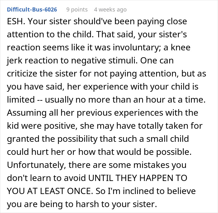 Text from an online discussion about refusing to pay for sister's college after toddler's concussion incident. Text from an online discussion about refusing to pay for sister's college after toddler's concussion incident.