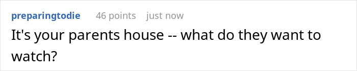 Reddit comment humorously asking what parents want to watch, mentioning brother, Rocky movie, and Christmas. Reddit comment humorously asking what parents want to watch, mentioning brother, Rocky movie, and Christmas.