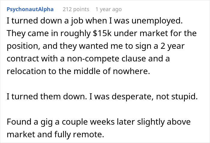 Candidate rejects job offer due to low salary and expectations, succeeds in finding better remote job. Candidate rejects job offer due to low salary and expectations, succeeds in finding better remote job.