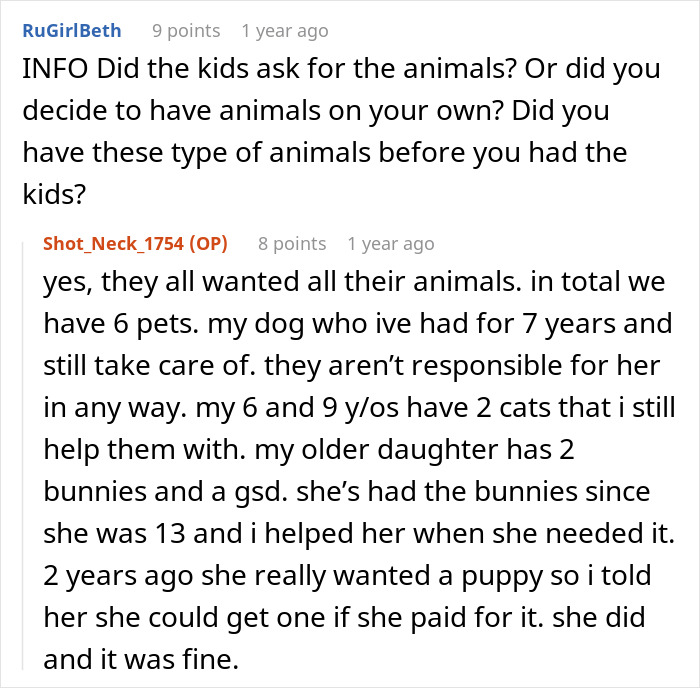 Reddit discussion about managing chores and pets despite daughter's disease. Reddit discussion about managing chores and pets despite daughter's disease.