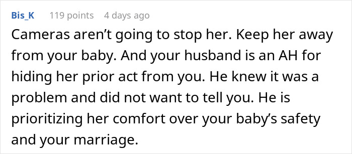 Comment discussing family boundaries and protecting the baby related to woman not allowing MIL to see baby. Comment discussing family boundaries and protecting the baby related to woman not allowing MIL to see baby.