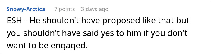 A comment discussing a public proposal, mentioning engagement decisions and mutual responsibility. A comment discussing a public proposal, mentioning engagement decisions and mutual responsibility.