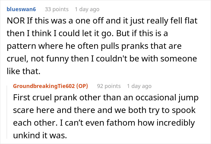 Discussion on a prank at home; comments expressing how it was unkind and not funny. Discussion on a prank at home; comments expressing how it was unkind and not funny.