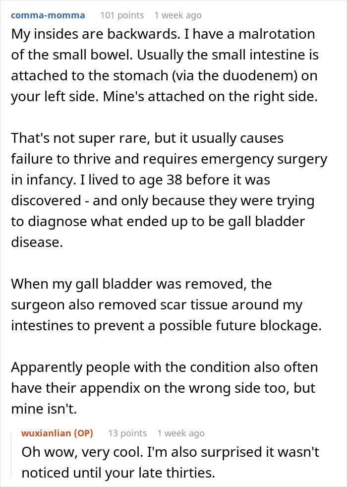 Reddit user shares experience of healing from rare birth defect involving small bowel malrotation at age 38. Reddit user shares experience of healing from rare birth defect involving small bowel malrotation at age 38.