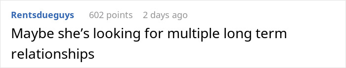Screenshot of a Reddit comment discussing a girl's dating choices. Screenshot of a Reddit comment discussing a girl's dating choices.