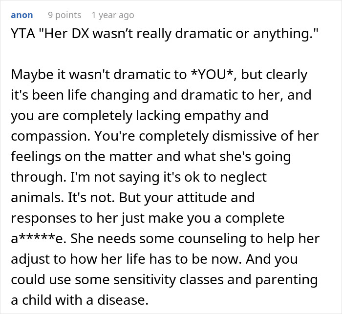 Text exchange about daughter's disease and chores sparks online division. Text exchange about daughter's disease and chores sparks online division.