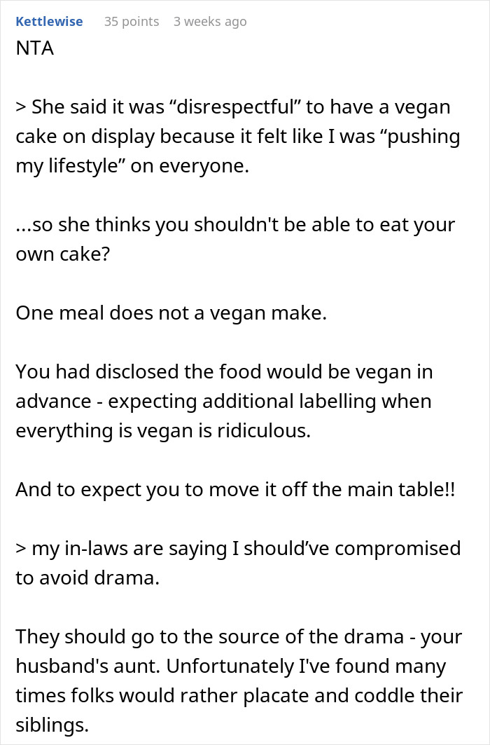 Text post discussing a guest's demand to label or remove a vegan wedding cake. Text post discussing a guest's demand to label or remove a vegan wedding cake.