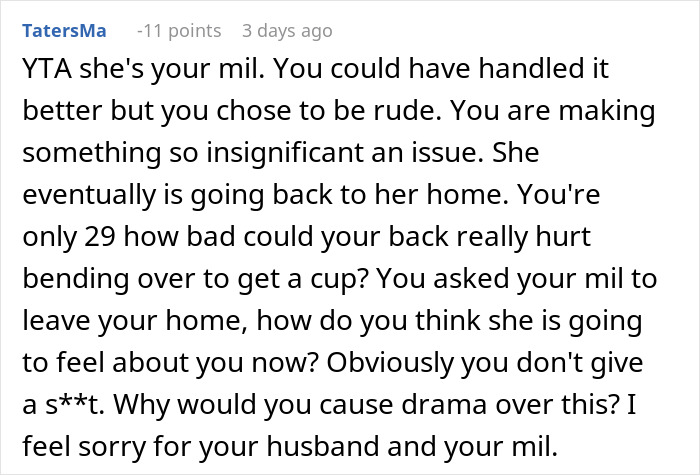 Text comment about MIL being asked to leave due to behavior, sparking family drama. Text comment about MIL being asked to leave due to behavior, sparking family drama.