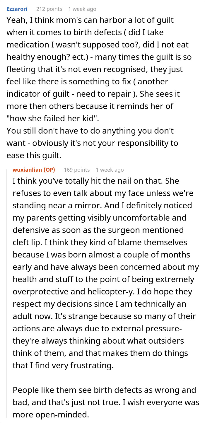Comments discussing the stigma and guilt associated with rare birth defects. Comments discussing the stigma and guilt associated with rare birth defects.