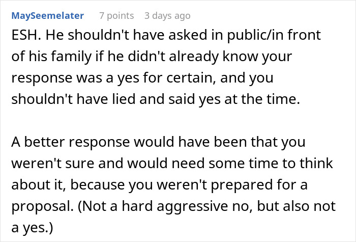 Comment discussing public proposal and private refusal advice. Comment discussing public proposal and private refusal advice.