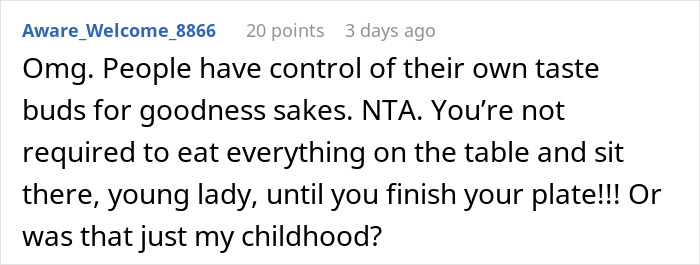 Reddit comment discussing food choices and Thanksgiving dish preferences. Reddit comment discussing food choices and Thanksgiving dish preferences.