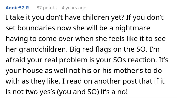 Text conveying advice on setting boundaries with a mother-in-law who visits unannounced. Text conveying advice on setting boundaries with a mother-in-law who visits unannounced.