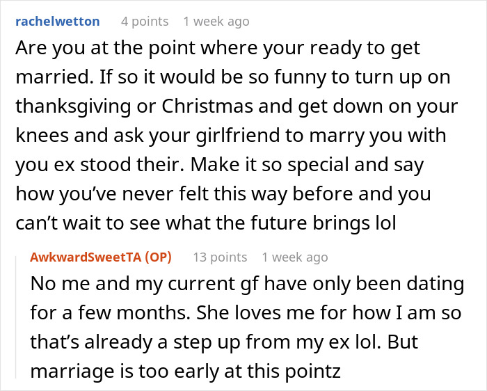 Guy seeks advice online about family inviting ex to Thanksgiving and Christmas. Guy seeks advice online about family inviting ex to Thanksgiving and Christmas.