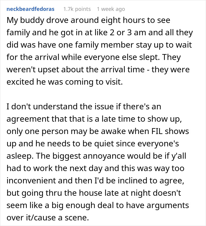 Text conversation about a couple's argument over FIL's late night arrival during holiday season. Text conversation about a couple's argument over FIL's late night arrival during holiday season.