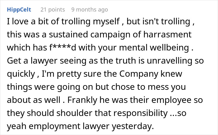 Comment discussing potential career sabotage by an IT professional. Comment discussing potential career sabotage by an IT professional.