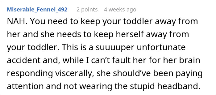 Comment discussing toddler concussion, advising to keep the toddler away for safety. Comment discussing toddler concussion, advising to keep the toddler away for safety.