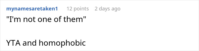 Screenshot of a comment about family drama involving assumptions about a son's sexuality. Screenshot of a comment about family drama involving assumptions about a son's sexuality.