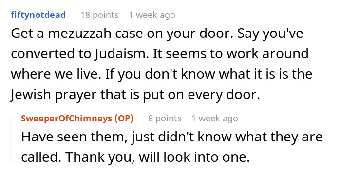 Reddit thread discussing mezuzah cases as a tactic, highlighting experiences with persistent Mormons. Reddit thread discussing mezuzah cases as a tactic, highlighting experiences with persistent Mormons.