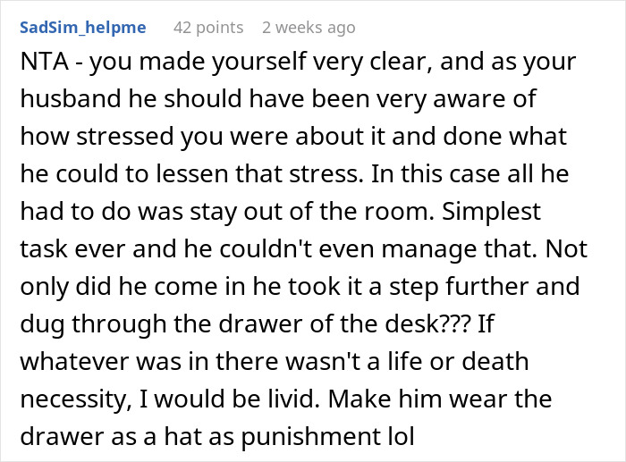 Comment about a woman telling her husband to leave during a critical test. Comment about a woman telling her husband to leave during a critical test.