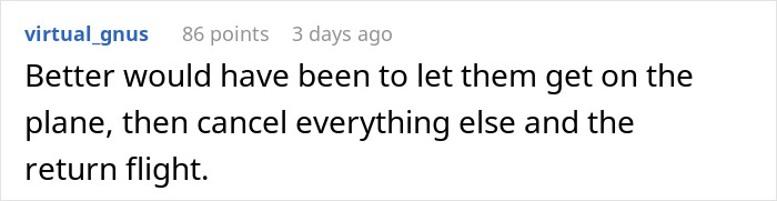 A comment criticizing a relative for forgetting a host's Christmas gift, suggesting canceling their gifted vacation. A comment criticizing a relative for forgetting a host's Christmas gift, suggesting canceling their gifted vacation.